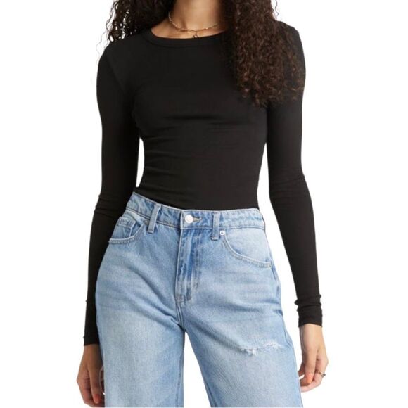 NWT Bp. Black Long Sleeve Rib T-Shirt in Size Extra Large - Picture 1 of 8